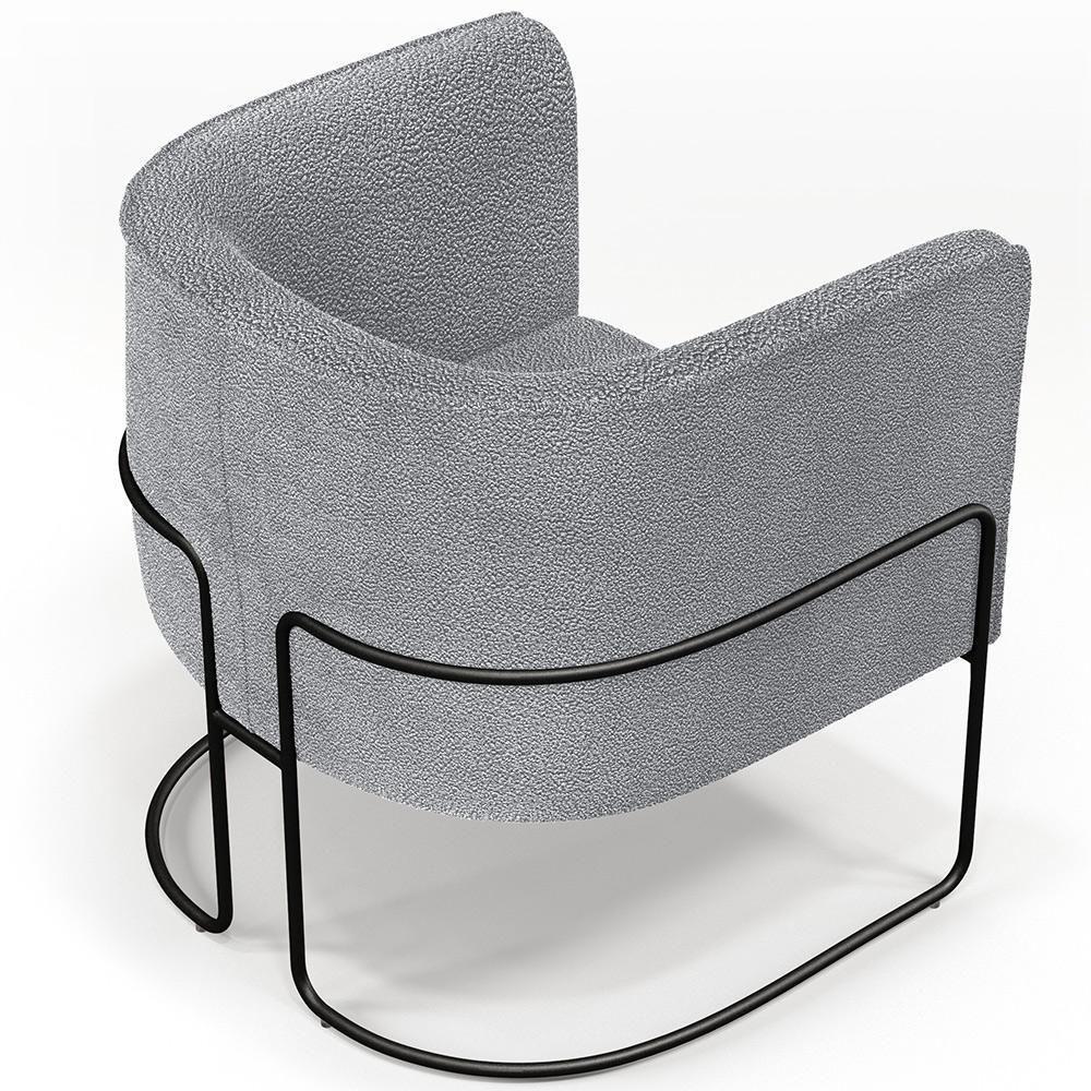Kit 02 Poltronas Para Sala De Estar Fixa Base Aço Preto Betina D02 Bouclê Cinza - Lyam Decor - 6