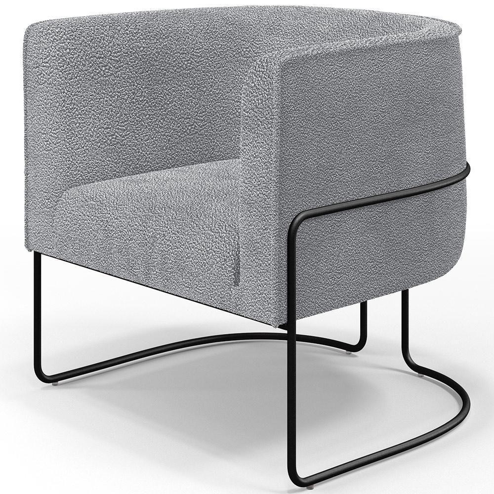 Kit 02 Poltronas Para Sala De Estar Fixa Base Aço Preto Betina D02 Bouclê Cinza - Lyam Decor - 8