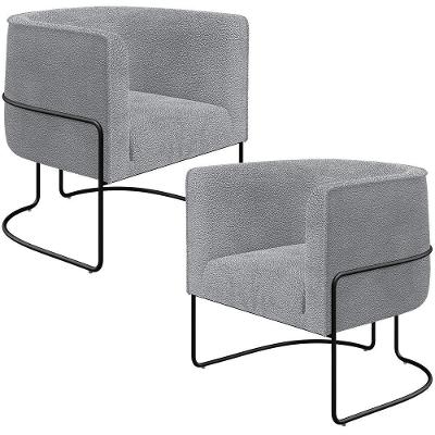 Kit 02 Poltronas Betina Fixa Bouclê Cinza Lyam Decor