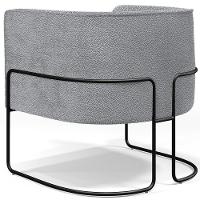 Kit 02 Poltronas Para Sala De Estar Fixa Base Aço Preto Betina D02 Bouclê Cinza - Lyam Decor - 2