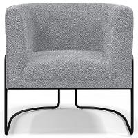 Kit 02 Poltronas Para Sala De Estar Fixa Base Aço Preto Betina D02 Bouclê Cinza - Lyam Decor - 5