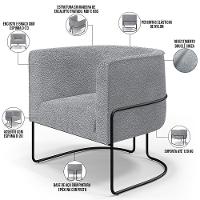 Kit 02 Poltronas Para Sala De Estar Fixa Base Aço Preto Betina D02 Bouclê Cinza - Lyam Decor - 7
