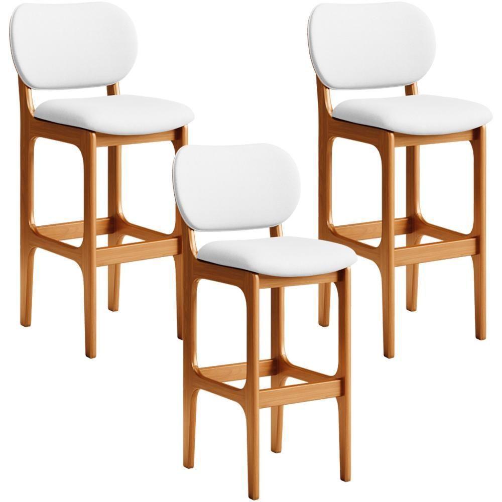 Kit 03 Banquetas Alta Para Cozinha Madeira Fixa Betta L02 Imbuia Corano Branco - Lyam Decor - 1