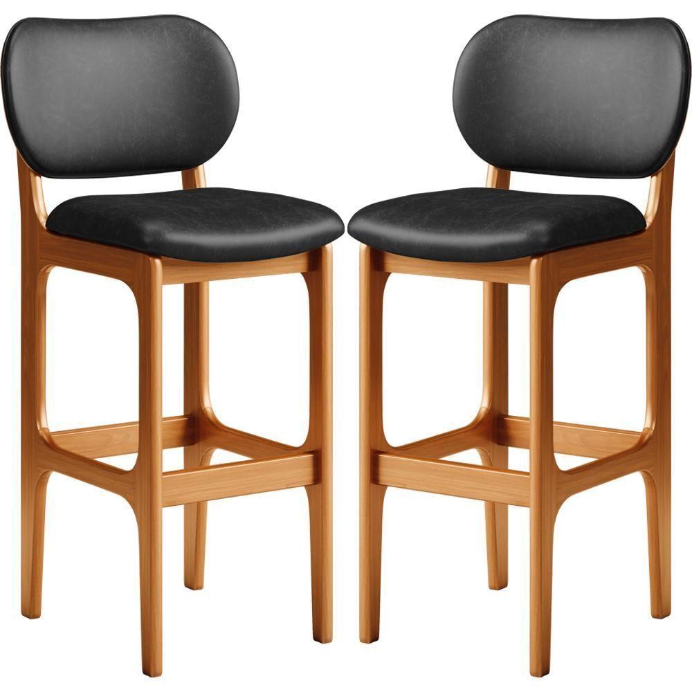 Kit 02 Banquetas Alta Para Cozinha Madeira Fixa Betta L02 Imbuia Couríssimo Preto - Lyam Decor - 1