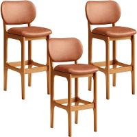 Kit 03 Banquetas Alta Para Cozinha Madeira Fixa Betta L02 Imbuia Couríssimo Camel - Lyam Decor - 1