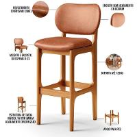 Kit 03 Banquetas Alta Para Cozinha Madeira Fixa Betta L02 Imbuia Couríssimo Camel - Lyam Decor - 8
