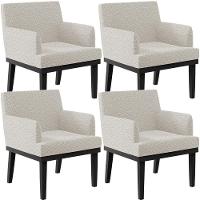 Kit 04 Poltronas Decorativas Sala De Estar Base Preto Beatriz W01 Bouclê Creme - Lyam Decor - 1