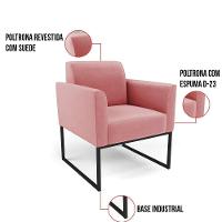 Poltrona Base Industrial Preto Marisa Suede Rosê D03 - D'rossi - 2