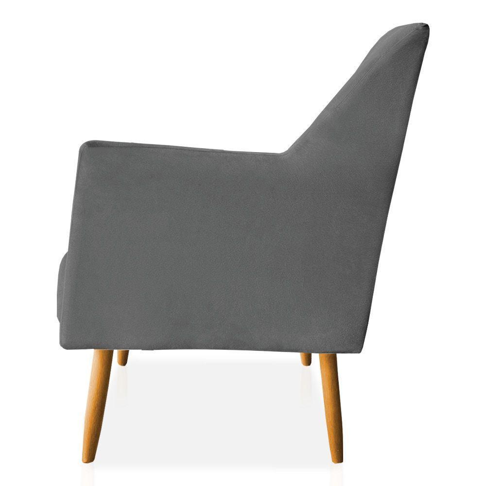 Kit 02 Poltronas Decorativa Julia Veludo Pés Palito Castanho Grafite - 2