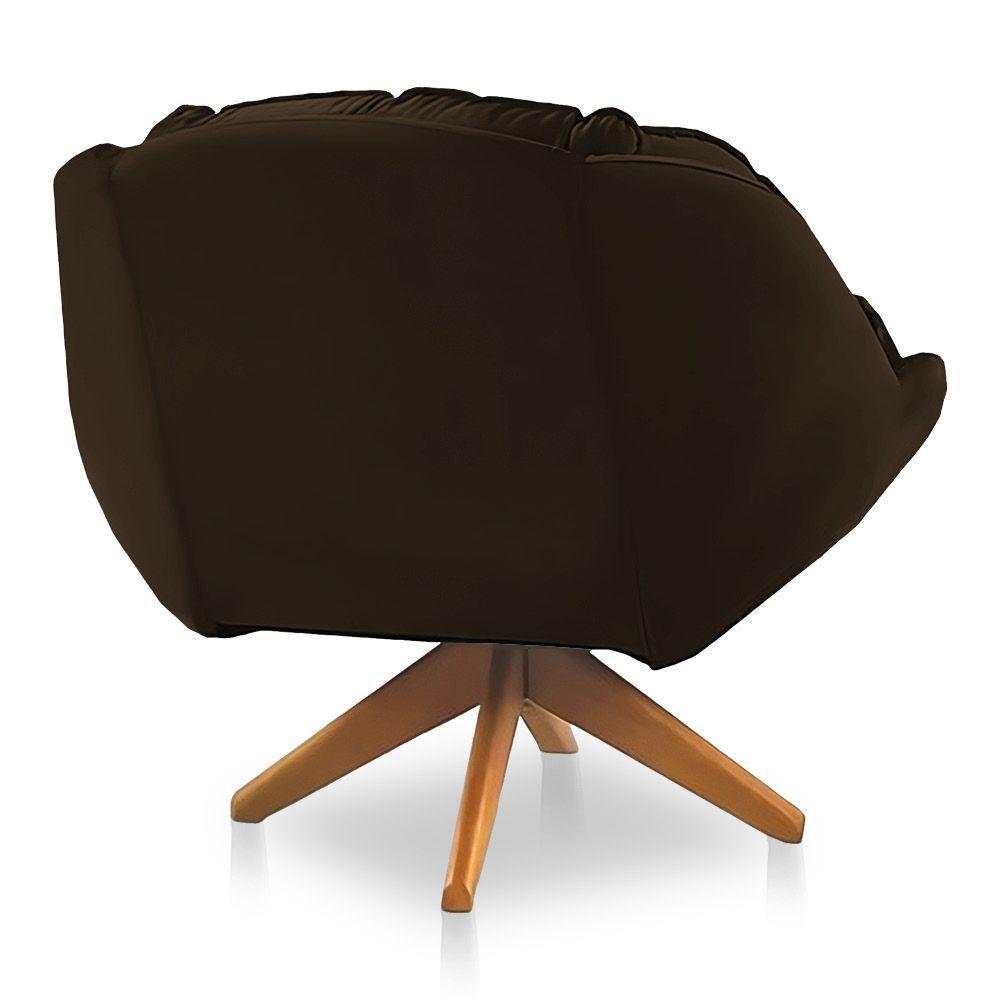 Kit 02 Poltronas Chicago Giratória Veludo Marrom Base De Madeira - 3