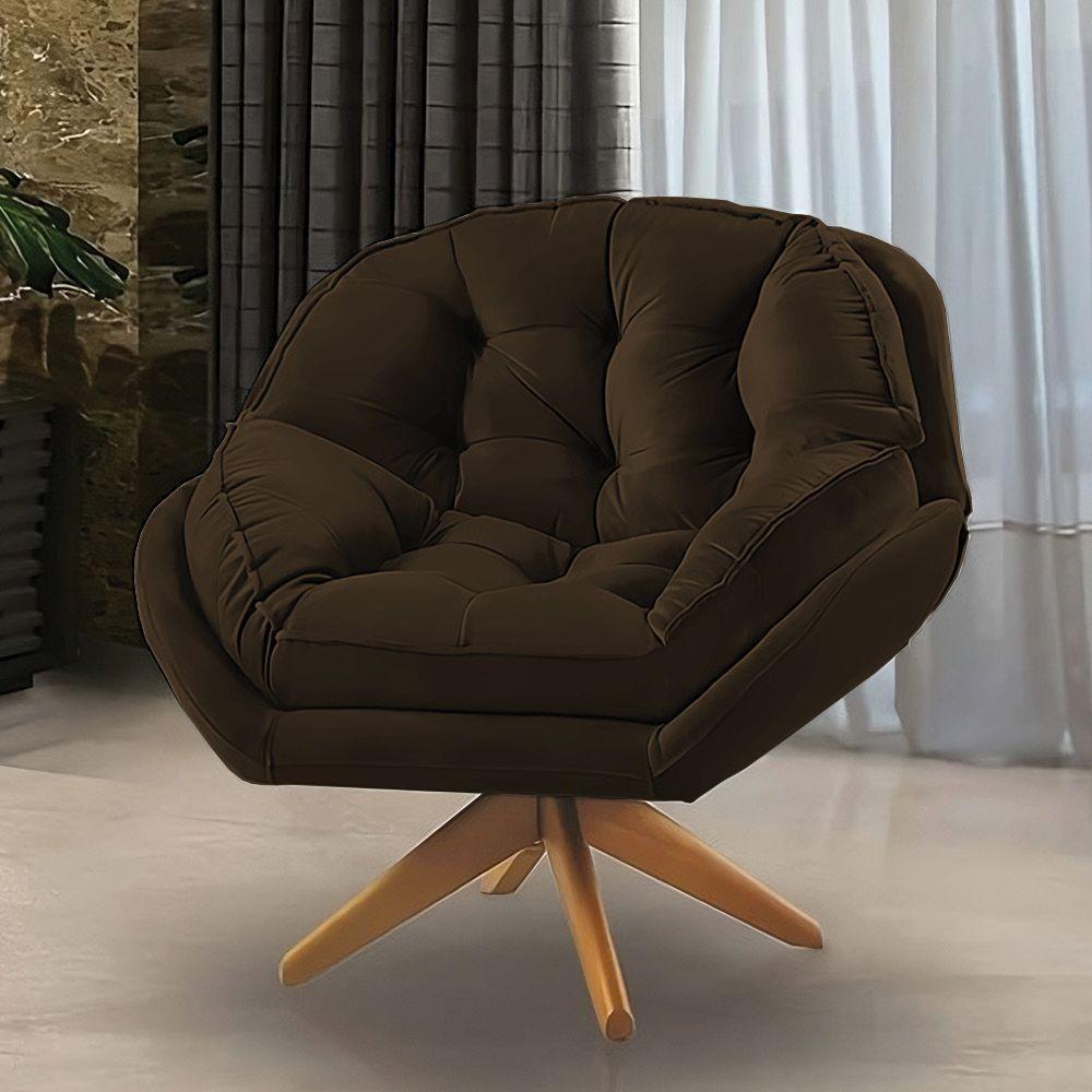 Kit 02 Poltronas Chicago Giratória Veludo Marrom Base De Madeira - 5