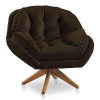 Kit 02 Poltronas Chicago Giratória Veludo Marrom Base De Madeira