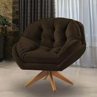 Kit 02 Poltronas Chicago Giratória Veludo Marrom Base De Madeira - 5