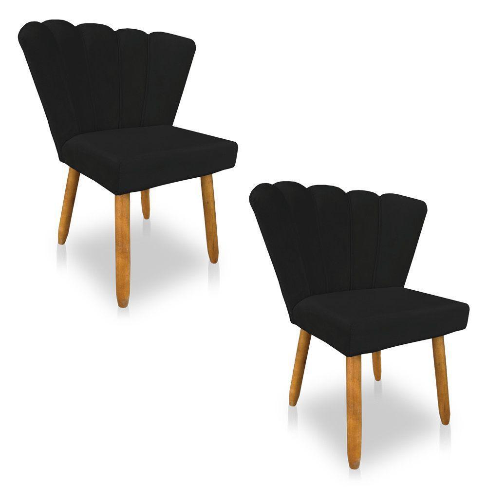 Kit 02 Cadeiras Poltrona Flor Veludo Pés Palito Castanho Preto - 1