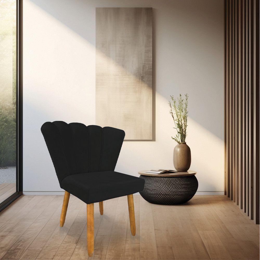 Kit 02 Cadeiras Poltrona Flor Veludo Pés Palito Castanho Preto - 5