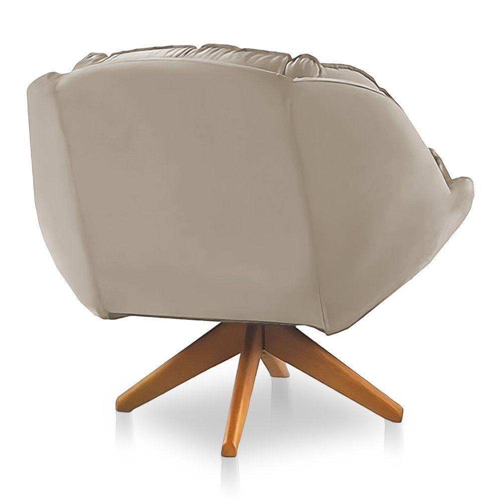 Kit 02 Poltronas Chicago Giratória Veludo Bege Base De Madeira - 3