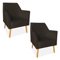 Kit 02 Poltronas Decorativa Julia Veludo Pés Palito Castanho Marrom - 1