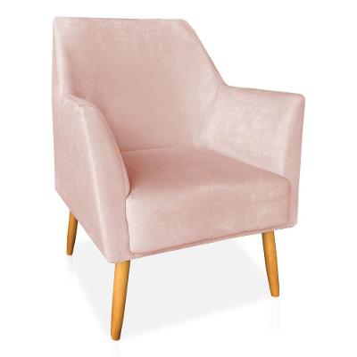 Poltrona Decorativa Julia Veludo Pés Palito Castanho Rosa Bebê