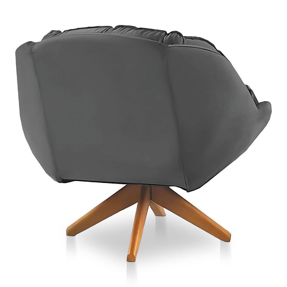 Poltrona Giratória Chicago Veludo Grafite Base De Madeira - 2