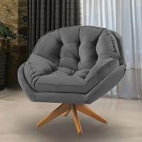 Poltrona Giratória Chicago Veludo Grafite Base De Madeira - 3