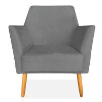 Kit 02 Poltronas Decorativa Julia Veludo Grafite Pés Palito Castanho - 7