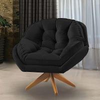 Kit 02 Poltronas Chicago Giratória Veludo Preto Base De Madeira - 5