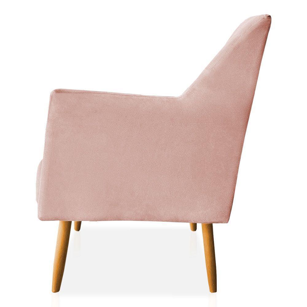 Kit 02 Poltronas Decorativa Julia Veludo Pés Palito Castanho Rosa Bebê - 2