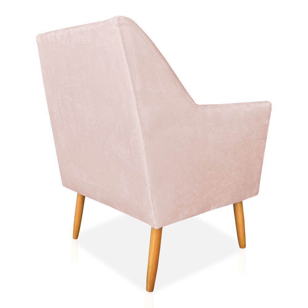 Kit 02 Poltronas Decorativa Julia Veludo Pés Palito Castanho Rosa Bebê - 3