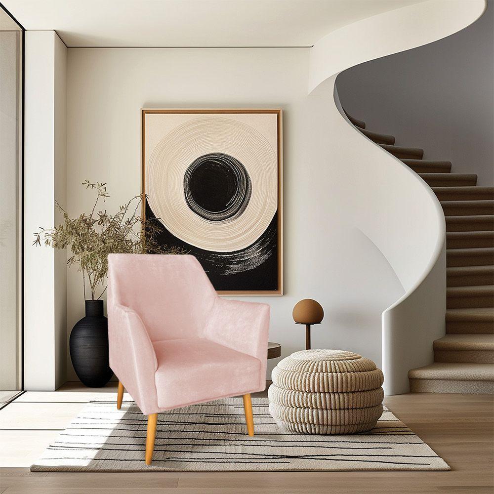 Kit 02 Poltronas Decorativa Julia Veludo Pés Palito Castanho Rosa Bebê - 6