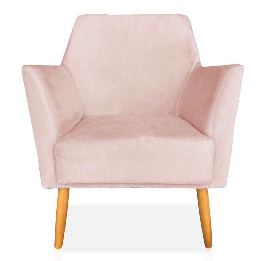 Kit 02 Poltronas Decorativa Julia Veludo Pés Palito Castanho Rosa Bebê - 7
