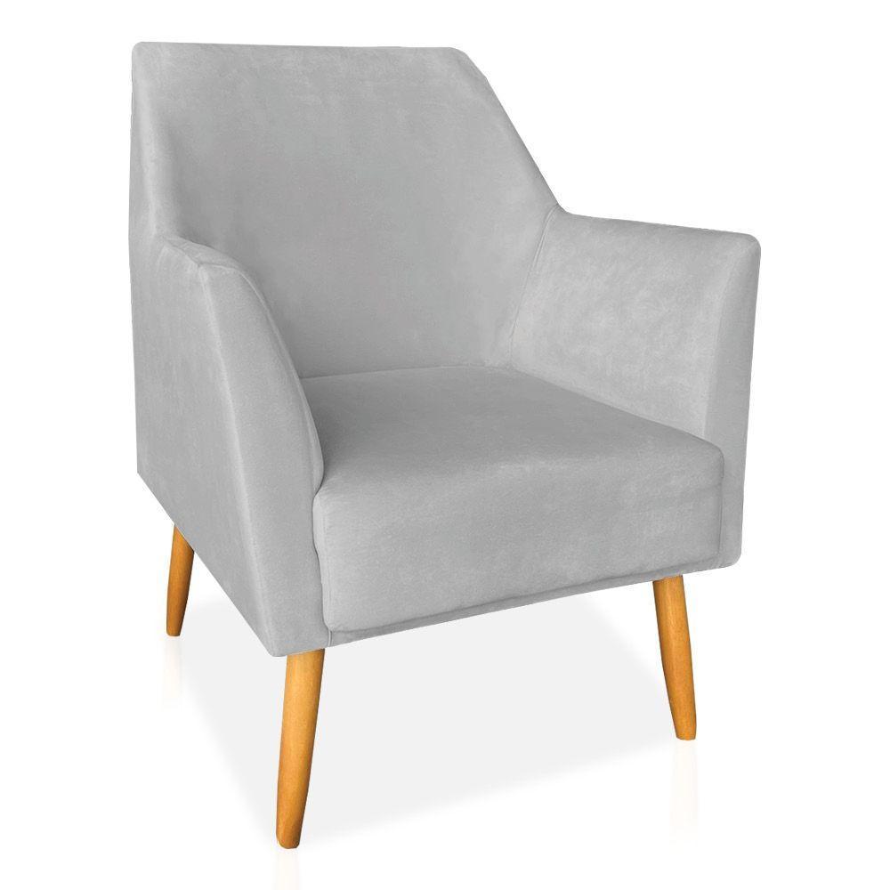 Poltrona Decorativa Julia Veludo Pés Palito Castanho Cinza - 1