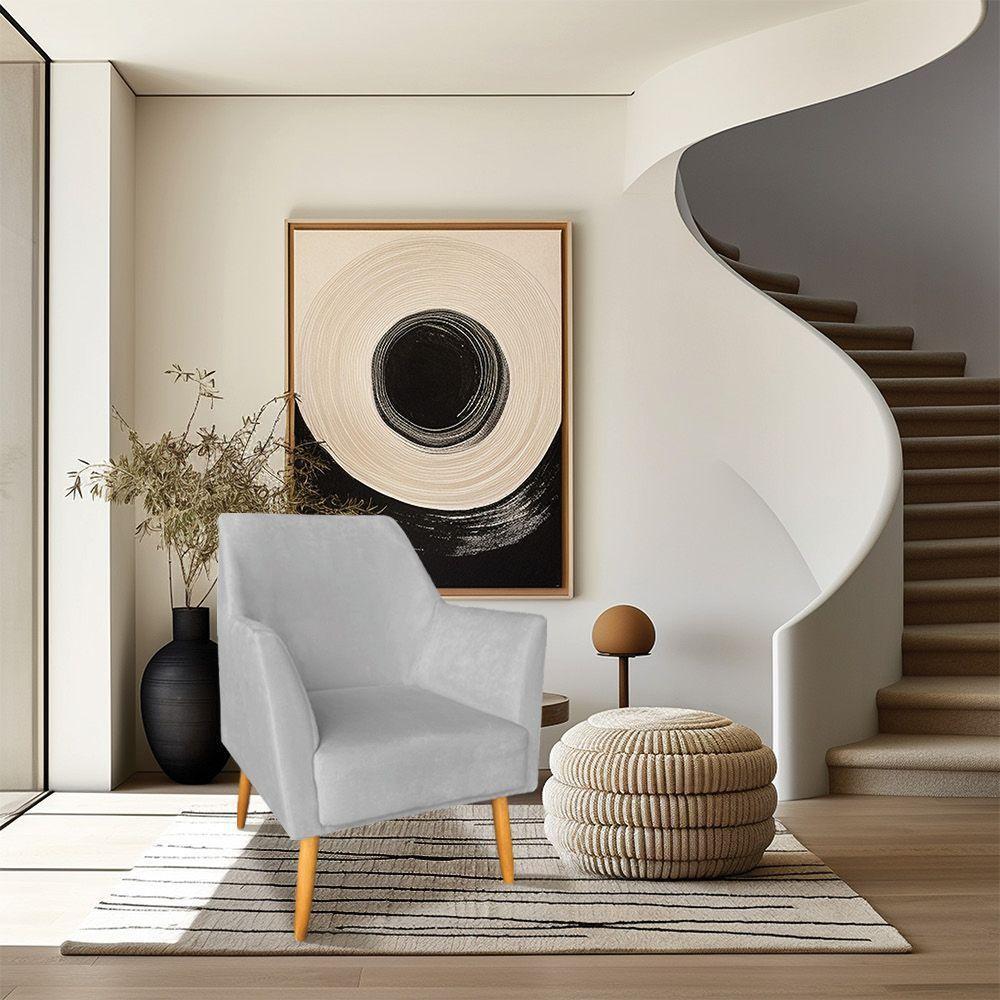 Poltrona Decorativa Julia Veludo Pés Palito Castanho Cinza - 6