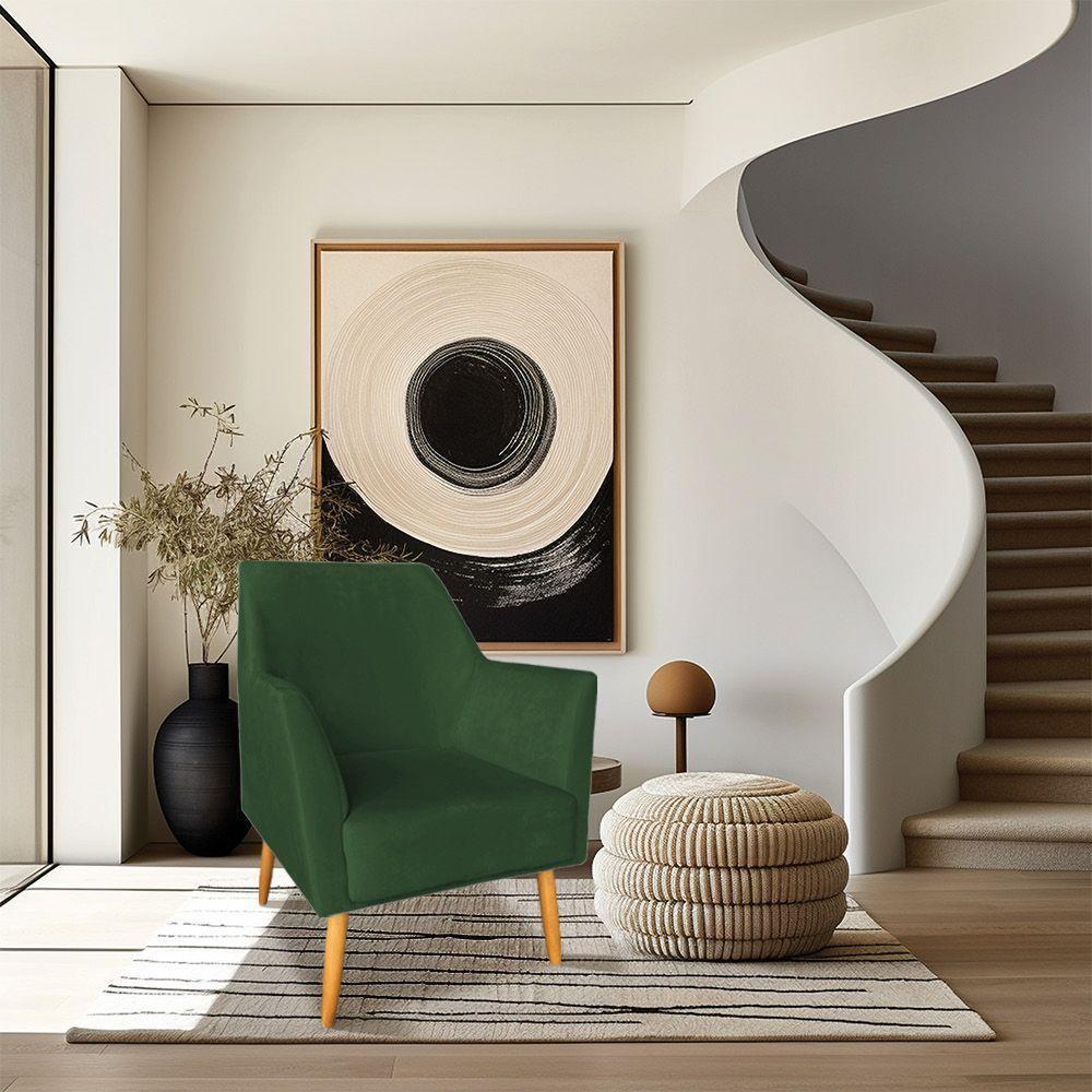 Kit 02 Poltronas Decorativa Julia Veludo Pés Palito Castanho Verde - 6