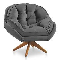 Kit 02 Poltronas Chicago Giratória Veludo Grafite Base De Madeira - Pallazio