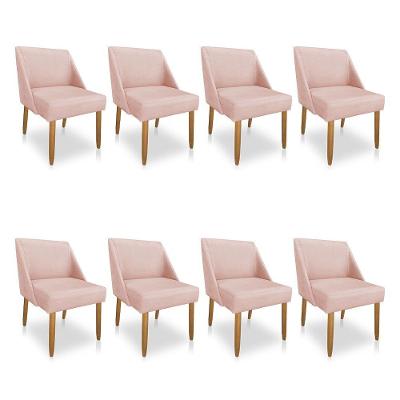 Kit 08 Cadeiras Poltrona Juliana Suede Pés Palito Castanho Rosa Bebê