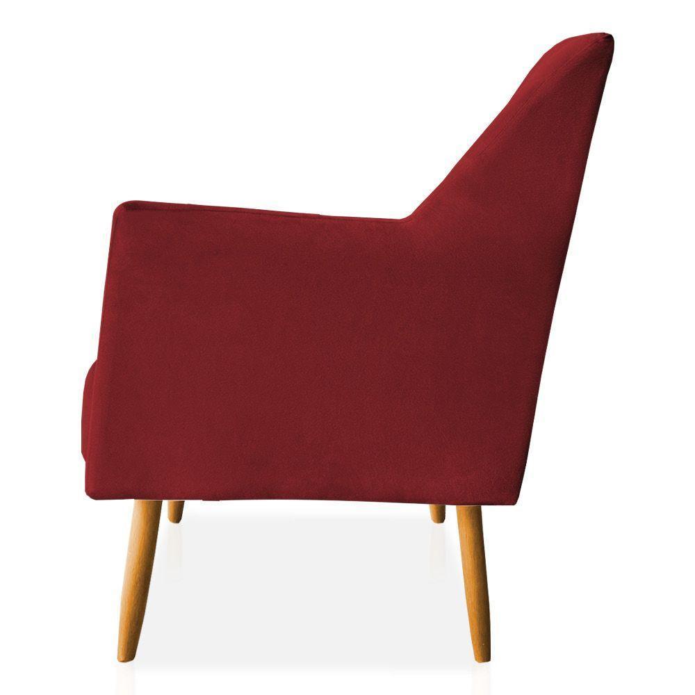 Kit 02 Poltronas Decorativa Julia Veludo Pés Palito Castanho Vermelho - 2