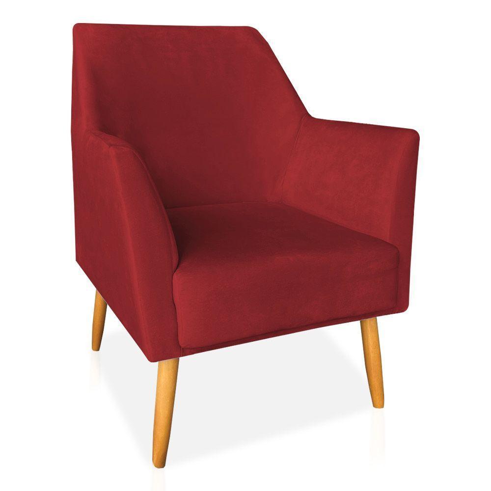 Kit 02 Poltronas Decorativa Julia Veludo Pés Palito Castanho Vermelho - 5