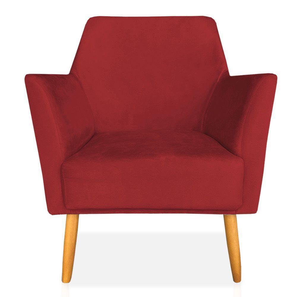 Kit 02 Poltronas Decorativa Julia Veludo Pés Palito Castanho Vermelho - 7