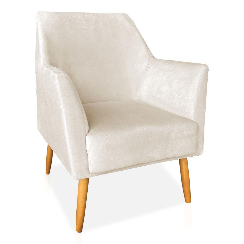 Poltrona Decorativa Julia Veludo Pés Palito Castanho Bege - 1