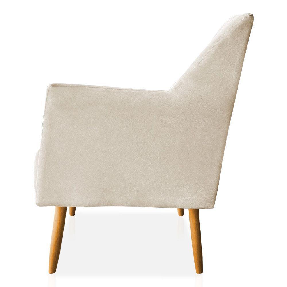 Kit 02 Poltronas Decorativa Julia Veludo Pés Palito Castanho Bege - 2