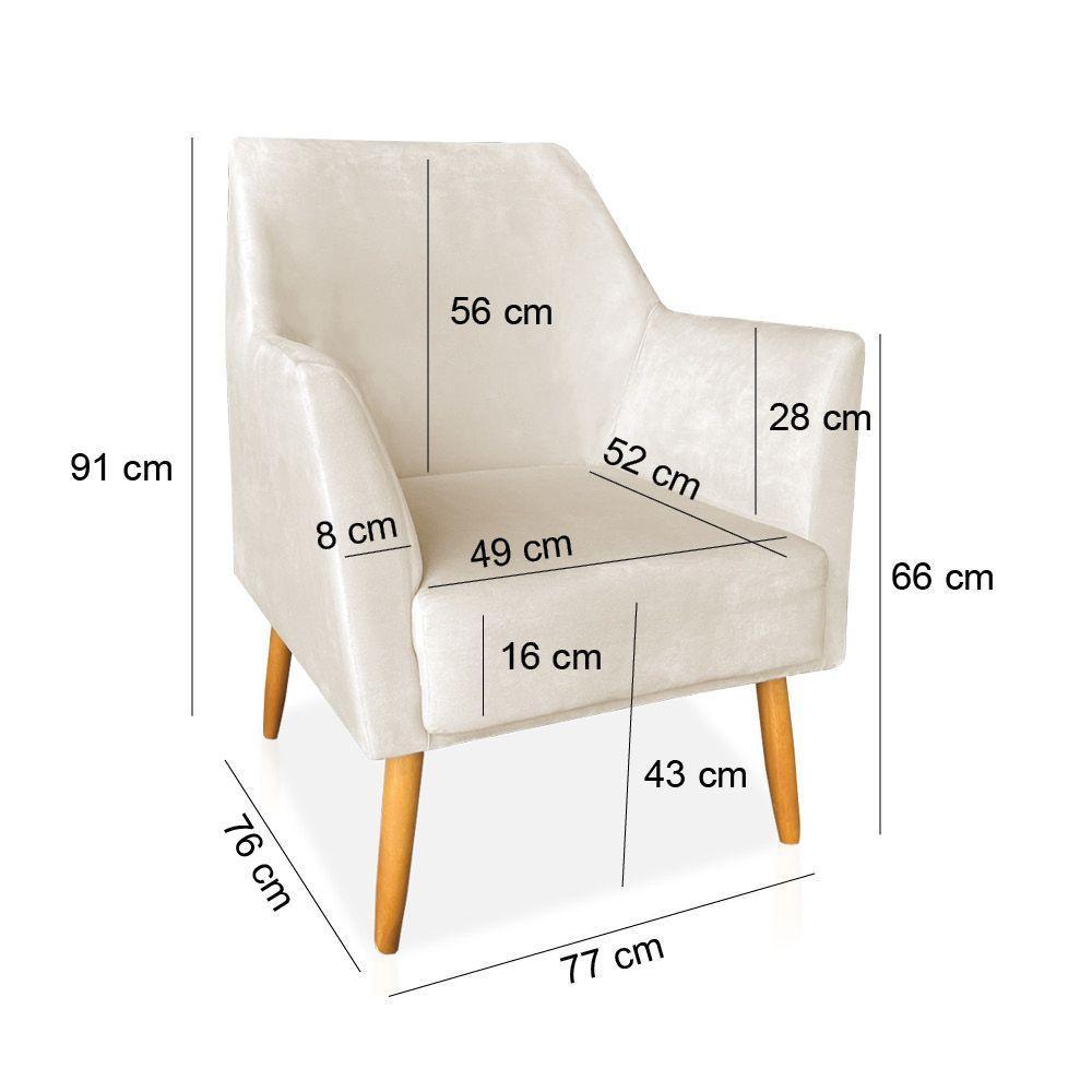 Kit 02 Poltronas Decorativa Julia Veludo Pés Palito Castanho Bege - 4