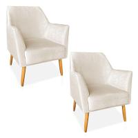 Kit 02 Poltronas Decorativa Julia Veludo Pés Palito Castanho Bege - 1