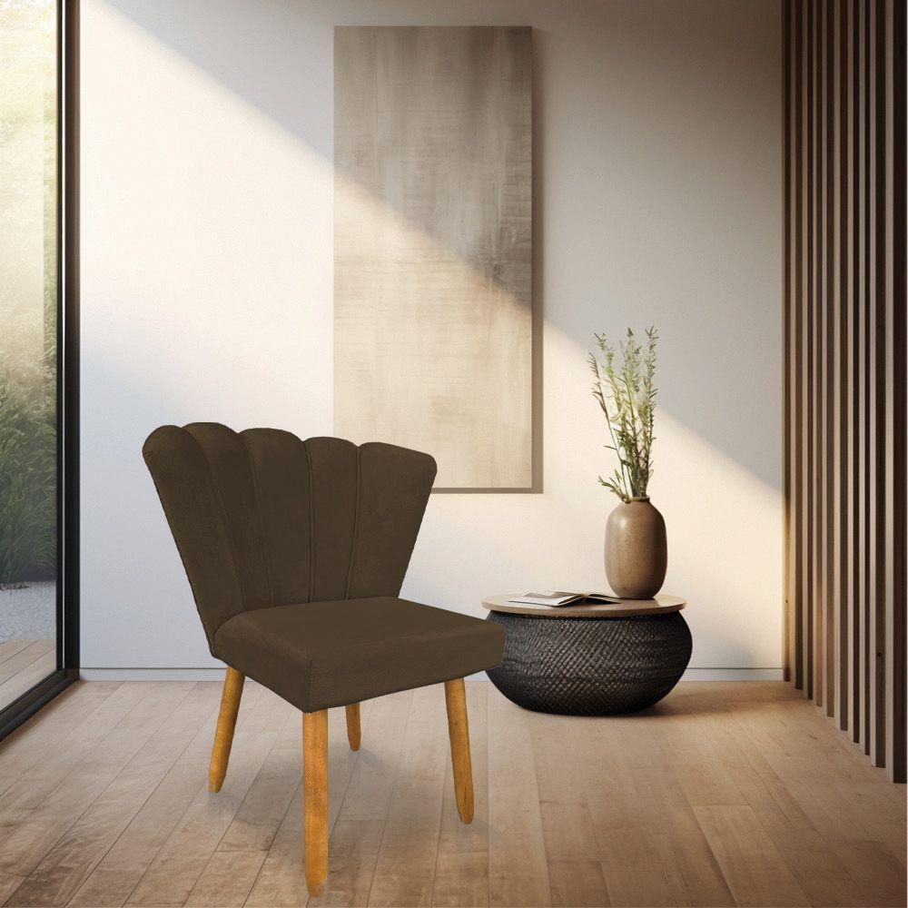 Kit 02 Cadeiras Poltrona Flor Veludo Marrom Pés Palito Castanho - 5