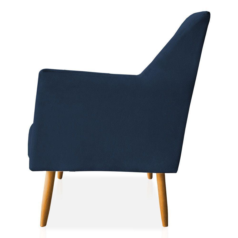 Kit 02 Poltronas Decorativa Julia Veludo Pés Palito Castanho Azul Marinho - 2