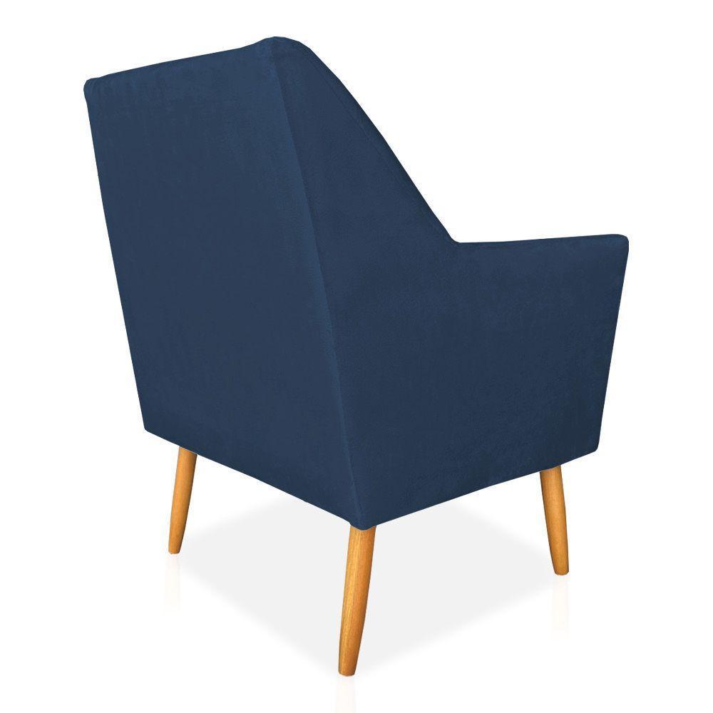 Kit 02 Poltronas Decorativa Julia Veludo Pés Palito Castanho Azul Marinho - 3