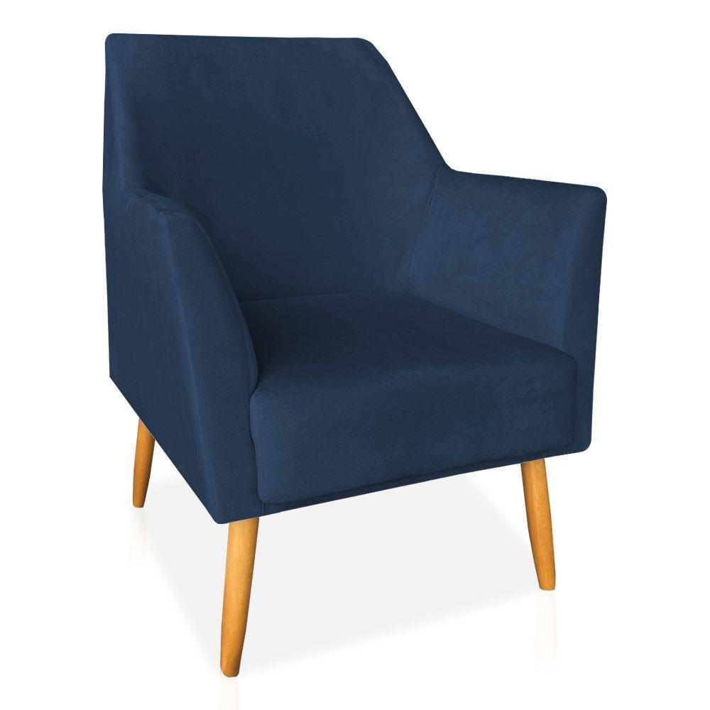 Kit 02 Poltronas Decorativa Julia Veludo Pés Palito Castanho Azul Marinho - 5