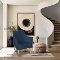 Kit 02 Poltronas Decorativa Julia Veludo Pés Palito Castanho Azul Marinho - 6