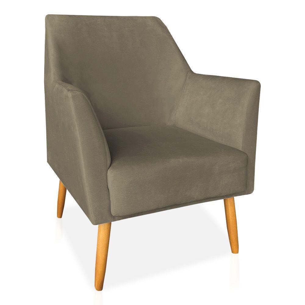 Kit 02 Poltronas Decorativa Julia Veludo Pés Palito Castanho Capuccino - 5