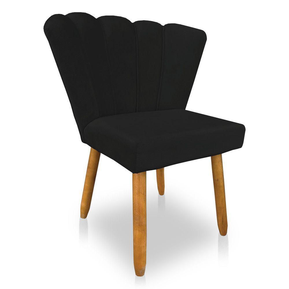 Kit 02 Cadeiras Poltrona Flor Veludo Preto Pés Palito Castanho - 5