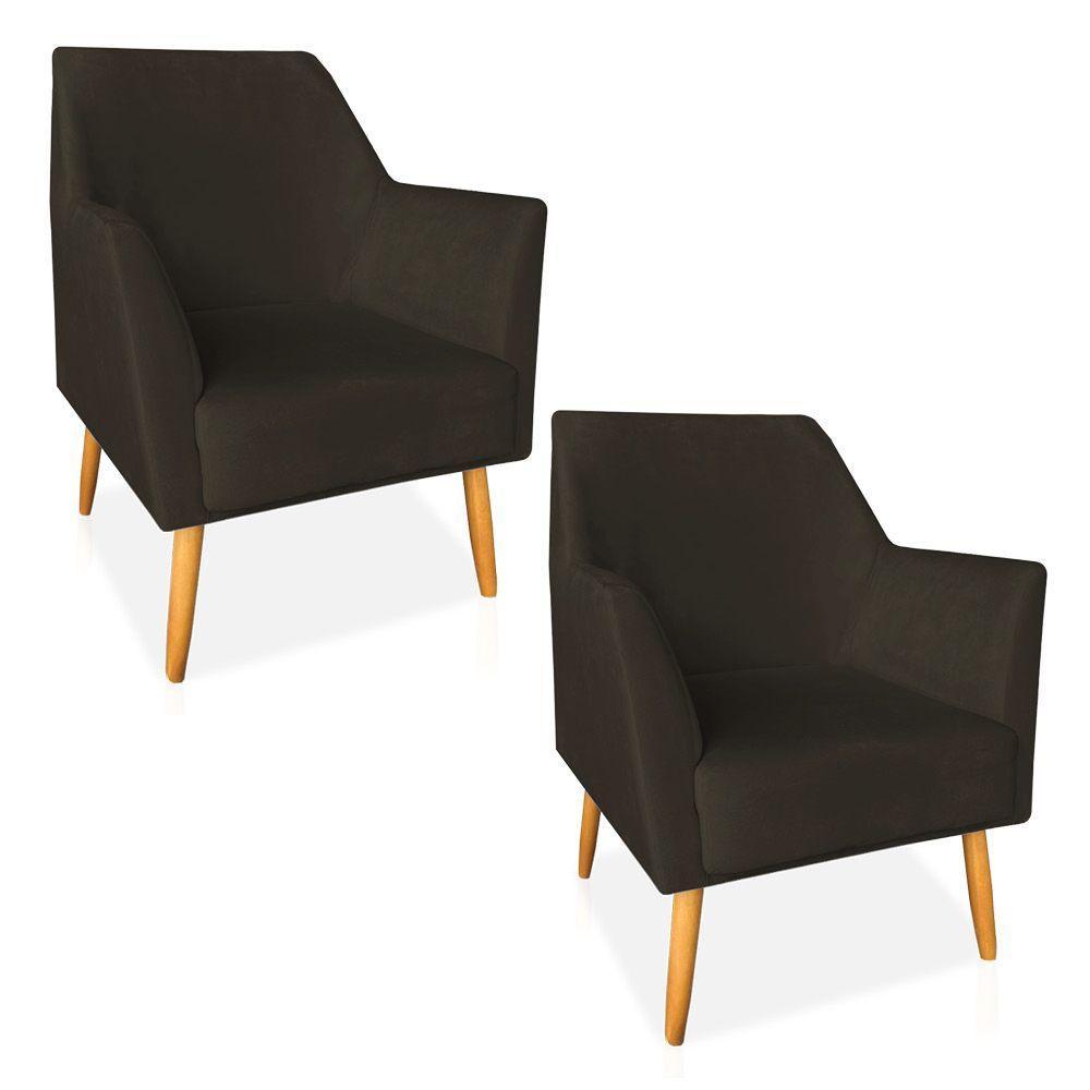 Kit 02 Poltronas Decorativa Julia Veludo Marrom Pés Palito Castanho - 1